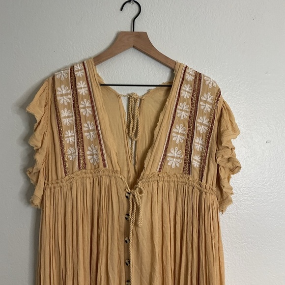 Free People Natural Will Wait for You Midi Dress size medium yellow - Picture 3 of 7